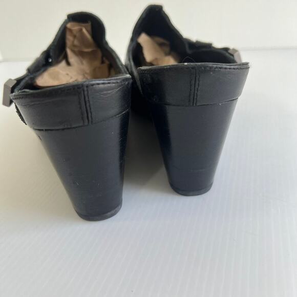 Cole Haan Black Suede Stitched Leather Mules Clogs Size 9.5 Wedge Hill Slip On - Picture 6 of 11
